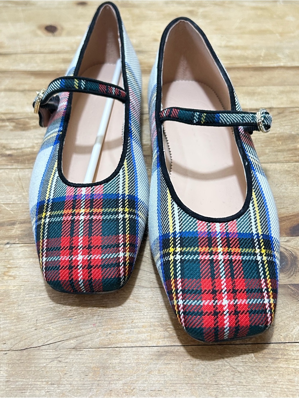 J. Crew Anya Mary Jane flats in Snowy Stewart Ivory Tartan Plaid Square Ballet 6 - Picture 2 of 7
